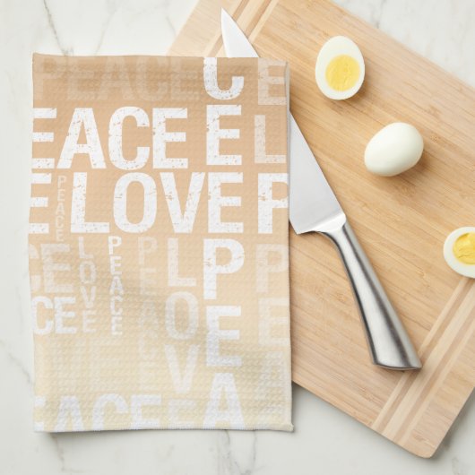 Blauwgroen Peach Gold White Peace Love        Theedoek (Quarter Fold)