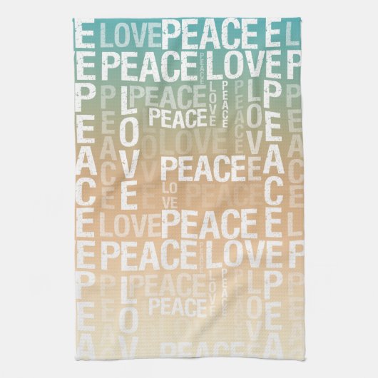 Blauwgroen Peach Gold White Peace Love Theedoek (Verticaal)