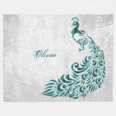 Blauwgroen Peacock - Aangepaste vlootzak Fleece Deken (Voorkant (Horizontaal))