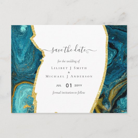 Blauwgroen Peacock Blue Gold Agaat bruiloft Briefkaart (Voorkant)