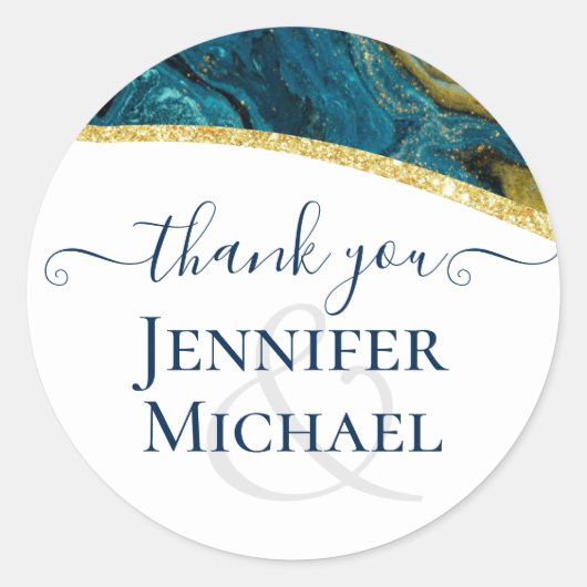 Blauwgroen Peacock Blue Gold Agaat bruiloft Ronde Sticker (Voorkant)