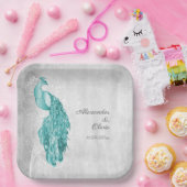 Blauwgroen Peacock Bruiloft Douche Papier Borden Papieren Bordje (Feest)