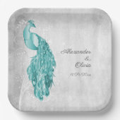 Blauwgroen Peacock Bruiloft Douche Papier Borden Papieren Bordje (Voorkant)