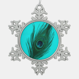 Blauwgroen Peacock-doether Tin Sneeuwvlok Ornament