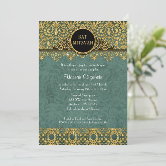 Blauwgroen Peacock Engels Manor Art Deco Nouveau D Kaart (Staand voorkant)