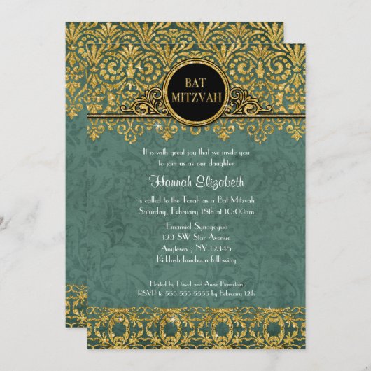 Blauwgroen Peacock Engels Manor Art Deco Nouveau D Kaart (Voorkant / Achterkant)