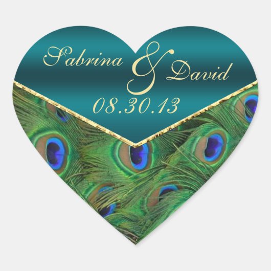 Blauwgroen Peacock Envelope Seal Hart Sticker (Voorkant)