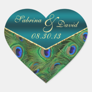 Blauwgroen Peacock Envelope Seal Hart Sticker