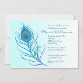 Blauwgroen Peacock Feather Bridal Shower-uitnodigi Kaart (Voorkant)