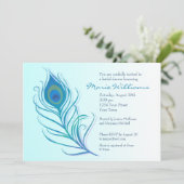 Blauwgroen Peacock Feather Bridal Shower-uitnodigi Kaart (Staand voorkant)