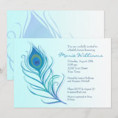 Blauwgroen Peacock Feather Bridal Shower-uitnodigi Kaart (Voorkant / Achterkant)