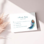 Blauwgroen Peacock Feather Bruiloft RSVP Kaart