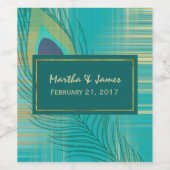 Blauwgroen Peacock Feather Bruiloft Wijnlabel Wijn Etiket (Enkel label)