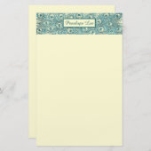  Blauwgroen Peacock Feathers Header en Jouw naam Briefpapier (Voorkant / Achterkant)
