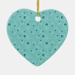 Blauwgroen Peacock Feathers Keramisch Ornament