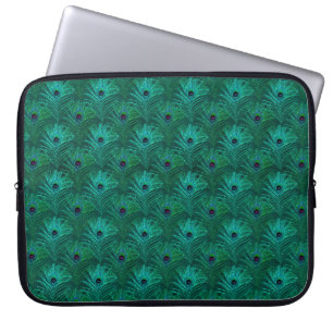 Blauwgroen Peacock Feathers Patroon Laptop Sleeve