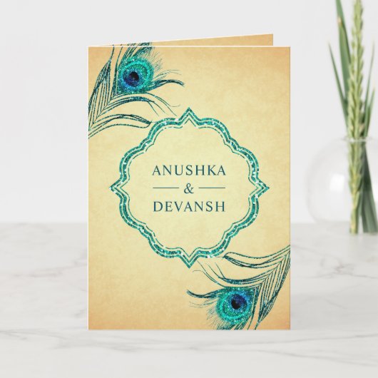 Blauwgroen Peacock Feathers QR Code Indian Wedding (Voorkant)