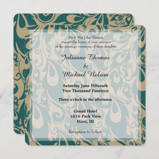 Blauwgroen Peacock Feathers Wedding Kaart (Voorkant / Achterkant)