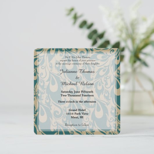 Blauwgroen Peacock Feathers Wedding Kaart (Staand voorkant)