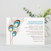 Blauwgroen Peacock Feathers Wedding Kaart (Staand voorkant)