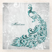 Blauwgroen Peacock - Gepersonaliseerd Onderzetter (Voorkant)
