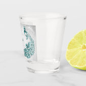 Blauwgroen Peacock - Gepersonaliseerd Shot Glass Glas (Rechts)