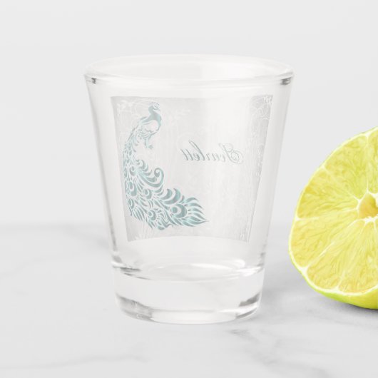 Blauwgroen Peacock - Gepersonaliseerd Shot Glass Shot Glas (Achterkant)