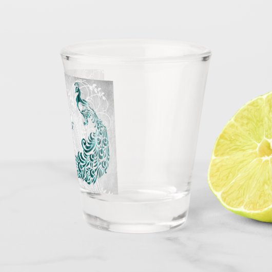 Blauwgroen Peacock - Gepersonaliseerd Shot Glass Shot Glas (Rechts)