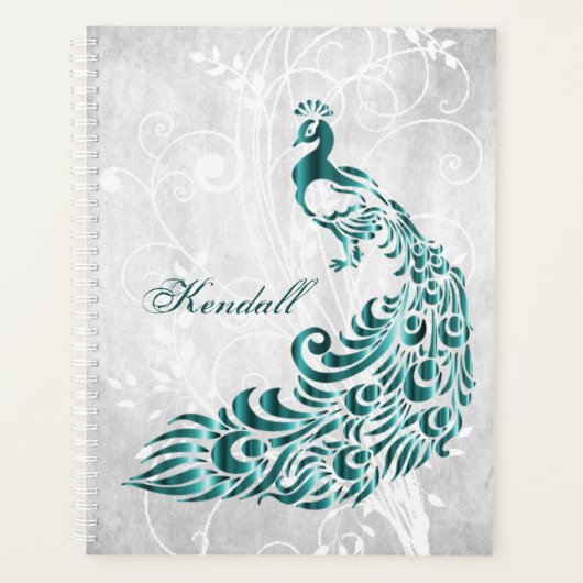 Blauwgroen Peacock-gepersonaliseerde planner (Voorkant)