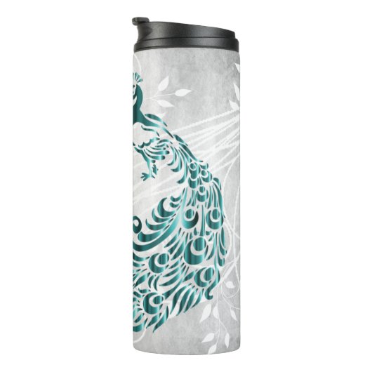 Blauwgroen Peacock - Gepersonaliseerde thermische  Thermosbeker (Geroteerd rechts)