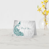 Blauwgroen Peacock - Hartelijk dank Kaart (Gele Bloem)