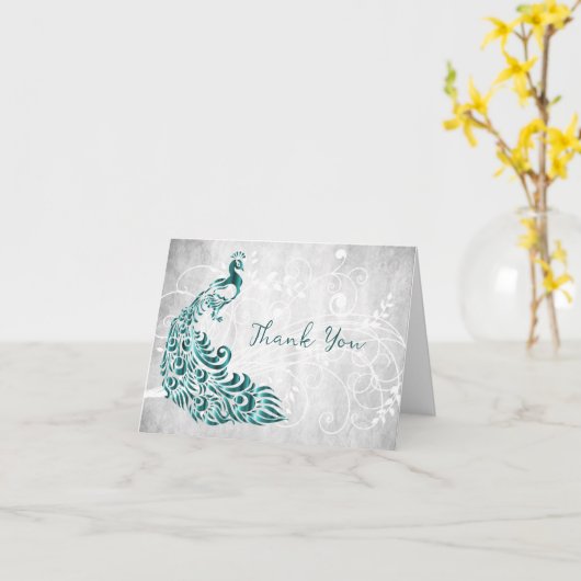 Blauwgroen Peacock - Hartelijk dank Kaart (Gele Bloem)