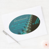Blauwgroen Peacock Lace Handgemaakte Label Ovale S (Envelop)