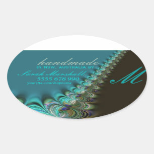 Blauwgroen Peacock Lace Handgemaakte Label Ovale S