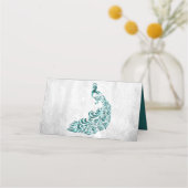 Blauwgroen Peacock Leaf Vine Reception Place Card Plaatskaartje (Achterkant)