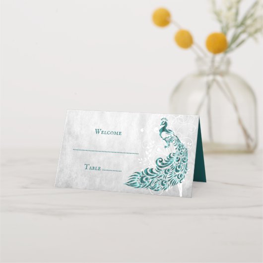 Blauwgroen Peacock Leaf Vine Reception Place Card Plaatskaartje (Voorkant)