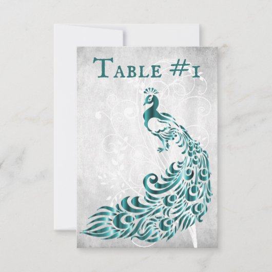 Blauwgroen Peacock Leaf Vine Table Card Kaart (Voorkant)