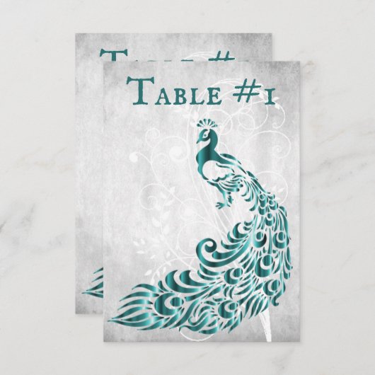 Blauwgroen Peacock Leaf Vine Table Card Kaart (Voorkant / Achterkant)