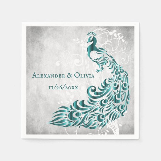 Blauwgroen Peacock Leaf Vine Vrijgezellenfeest Nap Servet (Voorkant)