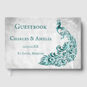 Blauwgroen Peacock Leaf Vine Wedding Guestbook Gastenboek (Voorkant)