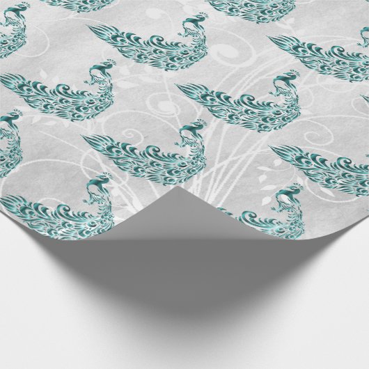 Blauwgroen Peacock Leaf Vine Wedding Wrapping Pape Cadeaupapier (Hoek)