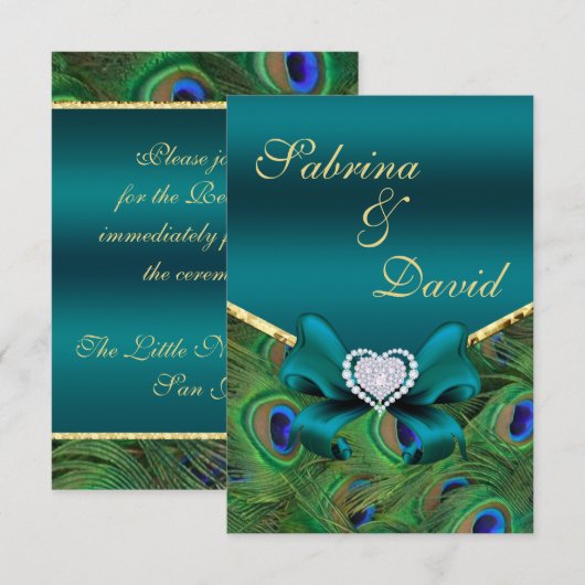 Blauwgroen Peacock-ontvangstkaart Informatiekaartje (Voorkant / Achterkant)