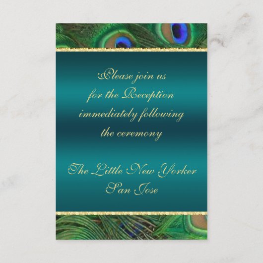 Blauwgroen Peacock-ontvangstkaart Informatiekaartje (Achterkant)