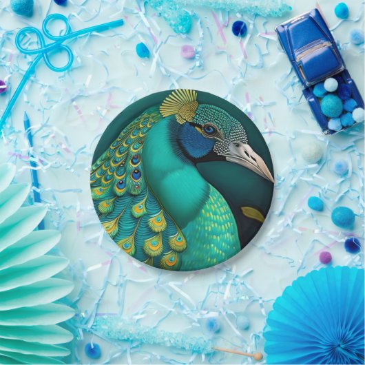 Blauwgroen Peacock Paper Borden Papieren Bordje (Feest)