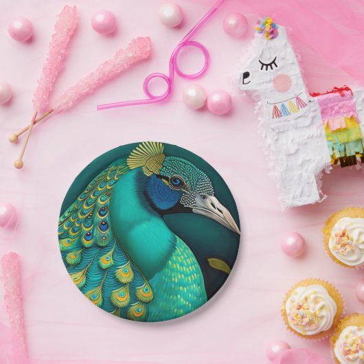 Blauwgroen Peacock Paper Borden Papieren Bordje (Feest)