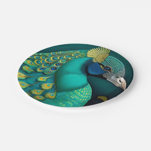 Blauwgroen Peacock Paper Borden Papieren Bordje (Gekanteld)