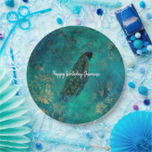Blauwgroen Peacock Papieren Bordje (Feest)