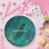 Blauwgroen Peacock Papieren Bordje (Feest)