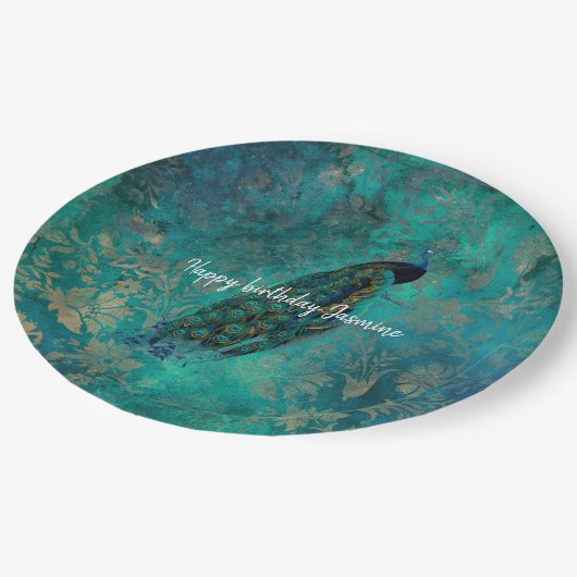 Blauwgroen Peacock Papieren Bordje (Gekanteld)