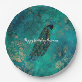 Blauwgroen Peacock Papieren Bordje (Voorkant)